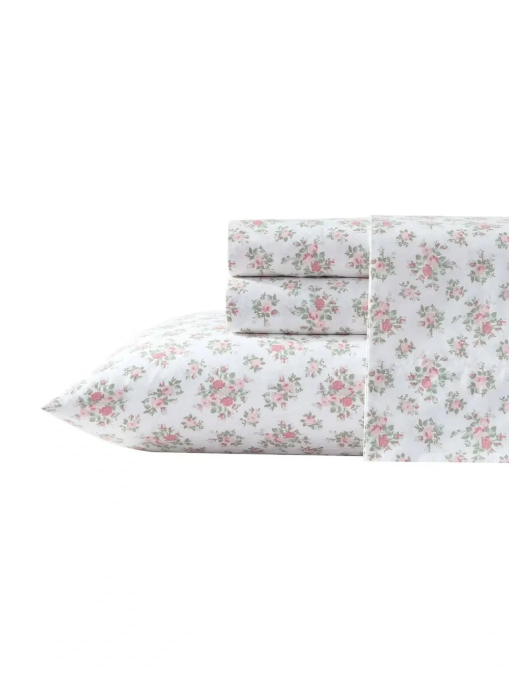 Laura Ashley Leanna Rose Pink Floral Twin XL 3PC Percale Sheet Set Cotton NWT